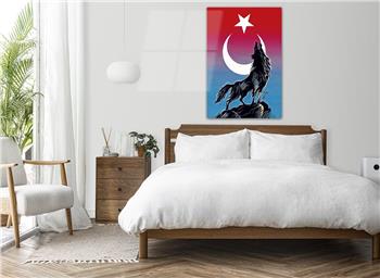 TÜRK BAYRAĞI VE KURT GÖRSELLİ CAM TABLO 