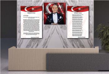İSTİKLAL MARŞI MUSTAFA KEMAL ATATÜRK GÖRSELLİ CAM TABLO CAM SAAT SETİ 