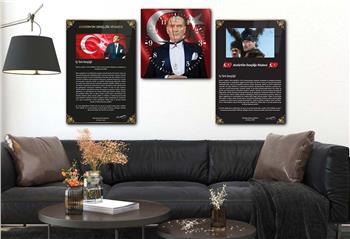 MUSTAFA KEMAL ATATÜRK GÖRSELLİ İSTİKLAL MARŞI VE GENÇLİĞE HİTABE YAZILI CAM TABLO SAAT SETİ 