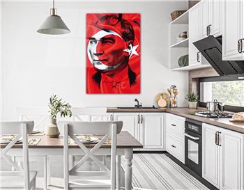 TÜRK BAYRAĞI VE MUSATAFA KEMAL ATATÜRK GÖRSELLİ CAM TABLO