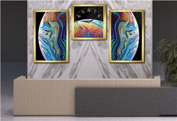 Tempered Glasss Wall Arts Art-Themed Set with Clock