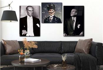  MUSTAFA KEMAL ATATÜRK GÖRSELLİ CAM TABLO CAM SAAT SETİ 