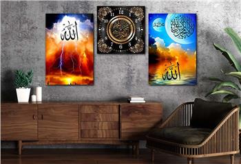مجموعة لوح زجاجي ديني مع ساعة