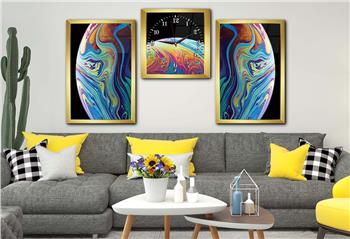 Tempered Glasss Wall Arts Art-Themed Set with Clock