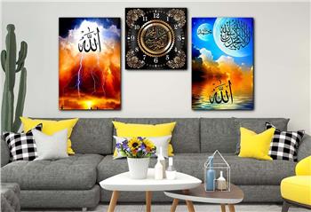 مجموعة لوح زجاجي ديني مع ساعة