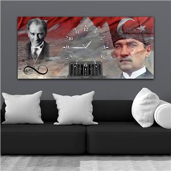 Atatürk Türk Bayrağı ve Sonsuz 1881-1938 Anıtkabir Saatli  Cam Tablo 067