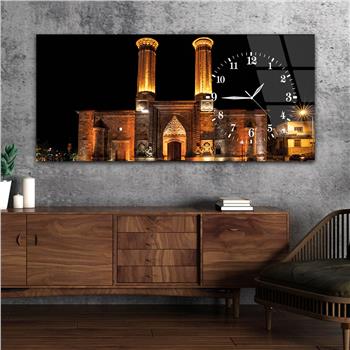 Yatay Saatli Yandan Dini Temalı Cam Tablo 033