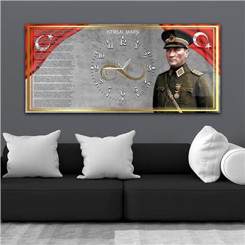 Yatay Ortadan Saatli  Vatan Temalı Cam Tablo 033