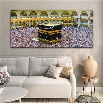 Yatay Ortadan Saatli  Dini Temalı Cam Tablo 017