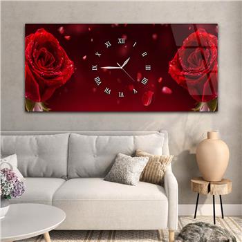 Yatay Ortadan Saatli  Sanat ve Doğa Temalı Cam Tablo 034