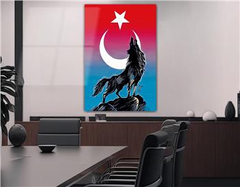 TÜRK BAYRAĞI VE KURT GÖRSELLİ CAM TABLO 