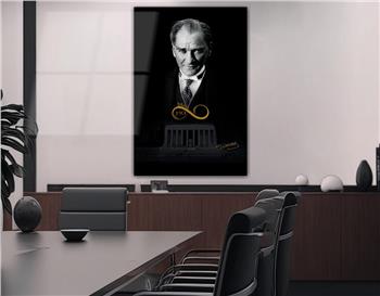 MUSTAFA KEMAL ATATÜRK ve İMZASI GÖRSELLİ  CAM TABLO
