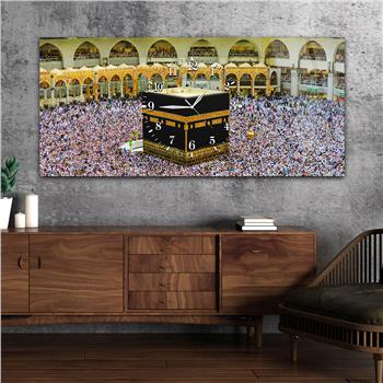 Yatay Ortadan Saatli  Dini Temalı Cam Tablo 017