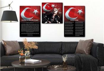 İSTİKLAL MARŞI MUSTAFA KEMAL ATATÜRK GÖRSELLİ CAM TABLO CAM SAAT SETİ 