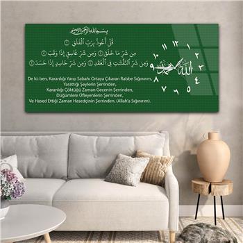 Yatay Saatli Yandan Dini Temalı Cam Tablo 017