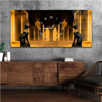 Yatay Ortadan Saatli  Sanat ve Doğa Temalı Cam Tablo 025