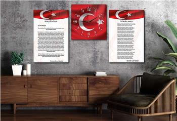 İSTİKLAL MARŞI MUSTAFA KEMAL ATATÜRK GÖRSELLİ CAM TABLO CAM SAAT SETİ 