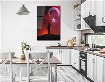 TÜRK BAYRAĞI TÜRK ASKERİ GÖRSELLİ CAM TABLO