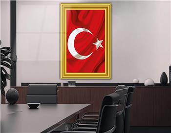 ÇERÇEVE GÖRSELLİ TÜRK BAYRAĞI CAM TABLO  