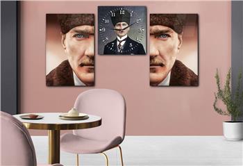  MUSTAFA KEMAL ATATÜRK GÖRSELLİ CAM TABLO CAM SAAT SETİ 