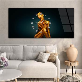 Yatay Ortadan Saatli  Sanat ve Doğa Temalı Cam Tablo 023