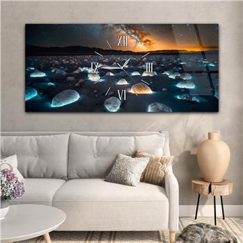 Yatay Ortadan Saatli  Sanat ve Doğa Temalı Cam Tablo 104