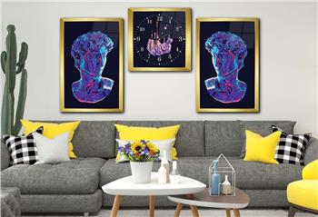 Tempered Glasss Wall Arts Art-Themed Set with Clock