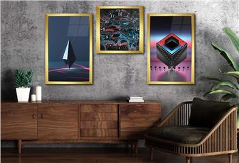 Tempered Glasss Wall Arts Art-Themed Set with Clock