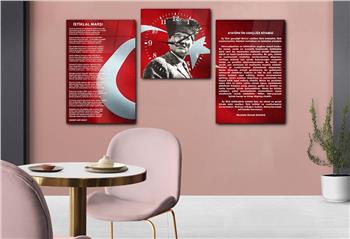 İSTİKLAL MARŞI GENÇLİĞE HİTABE MUSTAFA KEMAL ATATÜRK GÖRSELLİ CAM TABLO CAM SAAT SETİ 