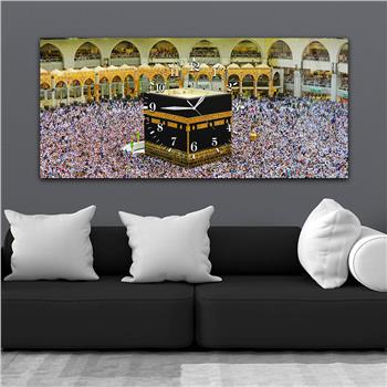Yatay Ortadan Saatli  Dini Temalı Cam Tablo 017