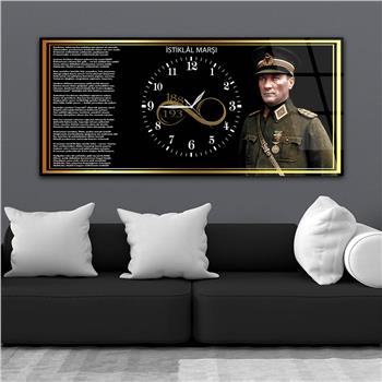 Yatay Ortadan Saatli  Vatan Temalı Cam Tablo 035