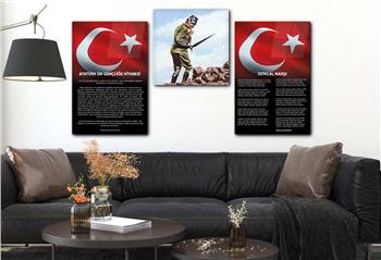 İSTİKLAL MARŞI MUSTAFA KEMAL ATATÜRK GÖRSELLİ CAM TABLO CAM SAAT SETİ 