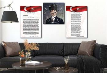 İSTİKLAL MARŞI MUSTAFA KEMAL ATATÜRK GÖRSELLİ CAM TABLO CAM SAAT SETİ 