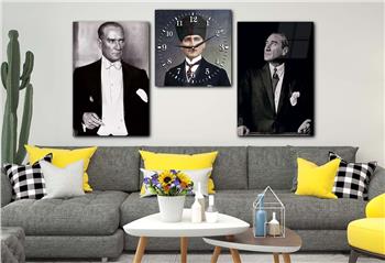  MUSTAFA KEMAL ATATÜRK GÖRSELLİ CAM TABLO CAM SAAT SETİ 