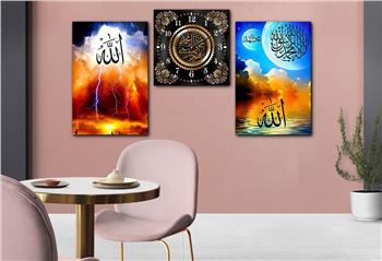 مجموعة لوح زجاجي ديني مع ساعة