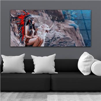 Yatay Ortadan Saatli  Sanat ve Doğa Temalı Cam Tablo 040