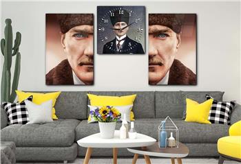  MUSTAFA KEMAL ATATÜRK GÖRSELLİ CAM TABLO CAM SAAT SETİ 