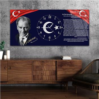 Yatay Ortadan Saatli  Vatan Temalı Cam Tablo 008
