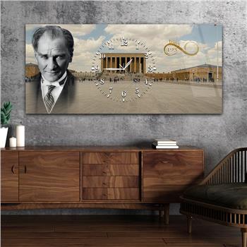 Anıtkabir ve Atatürk Ortadan Saatli Cam Tablo 063