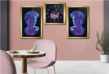 Tempered Glasss Wall Arts Art-Themed Set with Clock