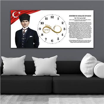 Yatay Ortadan Saatli  Vatan Temalı Cam Tablo 023