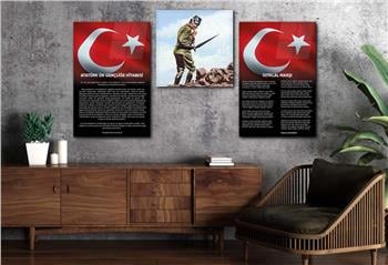 İSTİKLAL MARŞI MUSTAFA KEMAL ATATÜRK GÖRSELLİ CAM TABLO CAM SAAT SETİ 
