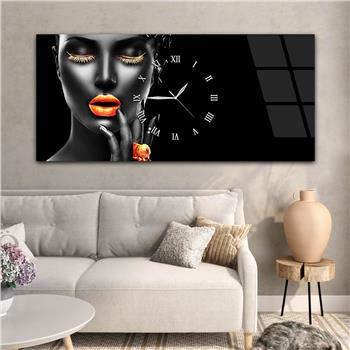 Yatay Ortadan Saatli  Sanat ve Doğa Temalı Cam Tablo 024