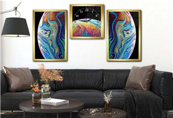 Tempered Glasss Wall Arts Art-Themed Set with Clock