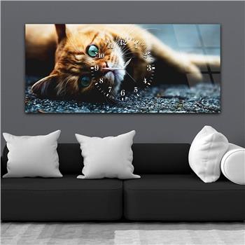 Yatay Ortadan Saatli  Sanat ve Doğa Temalı Cam Tablo 013