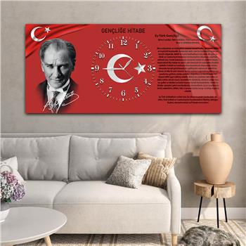 Yatay Ortadan Saatli  Vatan Temalı Cam Tablo 011