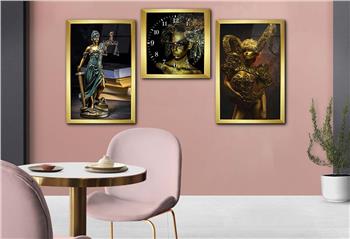 Tempered Glasss Wall Arts Art-Themed Set with Clock