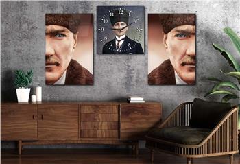  MUSTAFA KEMAL ATATÜRK GÖRSELLİ CAM TABLO CAM SAAT SETİ 