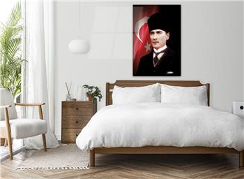 MUSTAFA KEMAL ATATÜRK ve TÜRK BAYRAĞI GÖRSELLİ  CAM TABLO