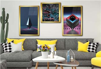 Tempered Glasss Wall Arts Art-Themed Set with Clock